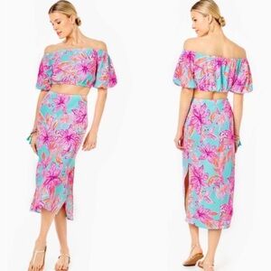 Lilly‎ Pulitzer Esmeray Skirt and Crop Top Set - Bonita Blooms - Size SMALL